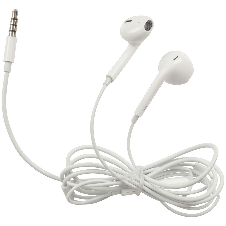 White Stereo Earphones with Micophone and Volume Control
