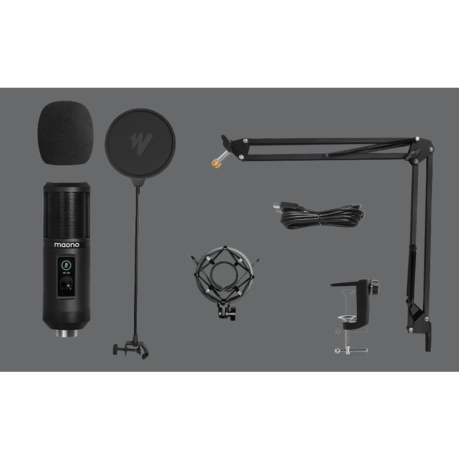 Maono 192KHZ24BIT Professional Podcast Microphone with Desk Mount Arm and Accessories