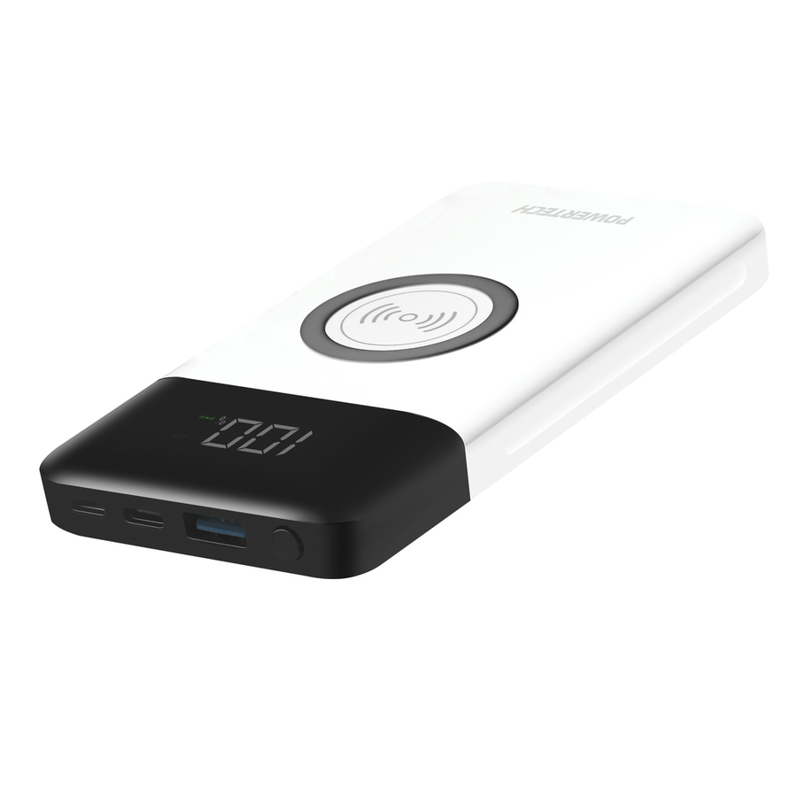 10,000mAh Power Bank with 2 x USB and Wireless Charger - White