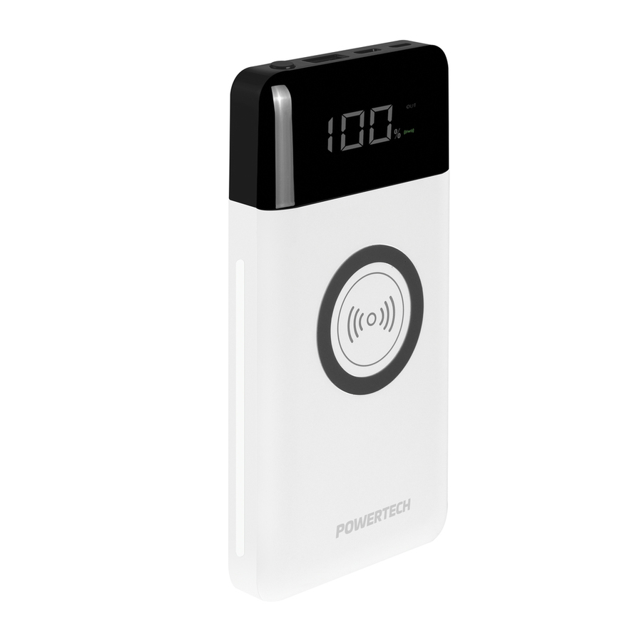 10,000mAh Power Bank with 2 x USB and Wireless Charger - White