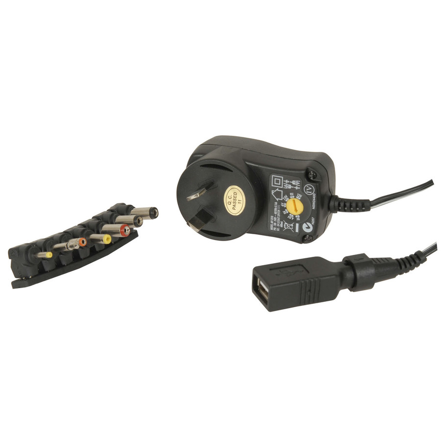 Power Supply 3-12V DC 7.2W 7DC Plugs and USB Outlet