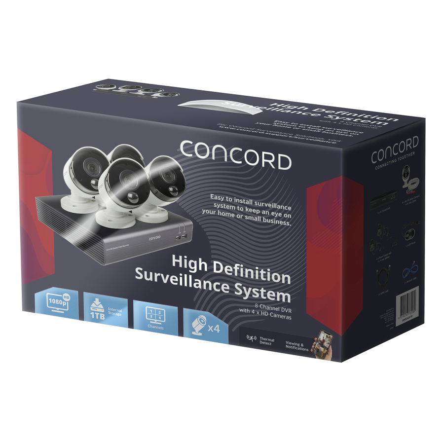 Concord 8 Channel AHD DVR Package - 4x1080p PIR Cameras v2