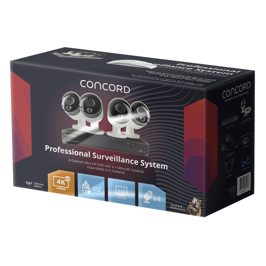 Concord 4 Channel 4K DVR Package - 4x4K PIR Cameras