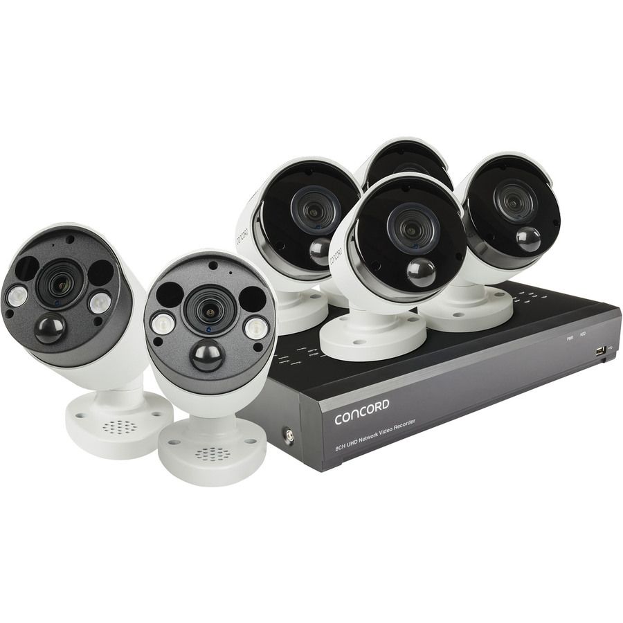 Concord 8 Channel 4K NVR Package - 4x4K PIR IP Cameras and 2x4K PIR IP Floodlight Cameras with 2 way