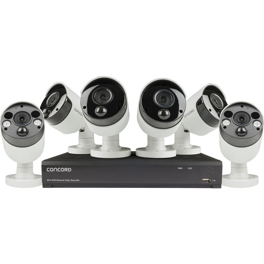 Concord 8 Channel 4K NVR Package - 4x4K PIR IP Cameras and 2x4K PIR IP Floodlight Cameras with 2 way