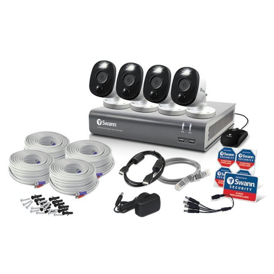 Swann 4CH 1080p DVR Kit with 4 x 1080p PIR Bullet Cameras with Warning Spotlights