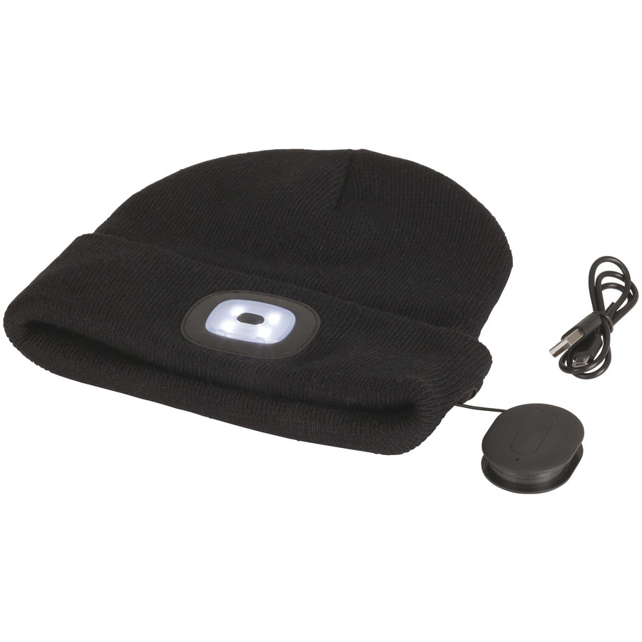 Black Beanie with Bluetooth® Speakers and LED Torch