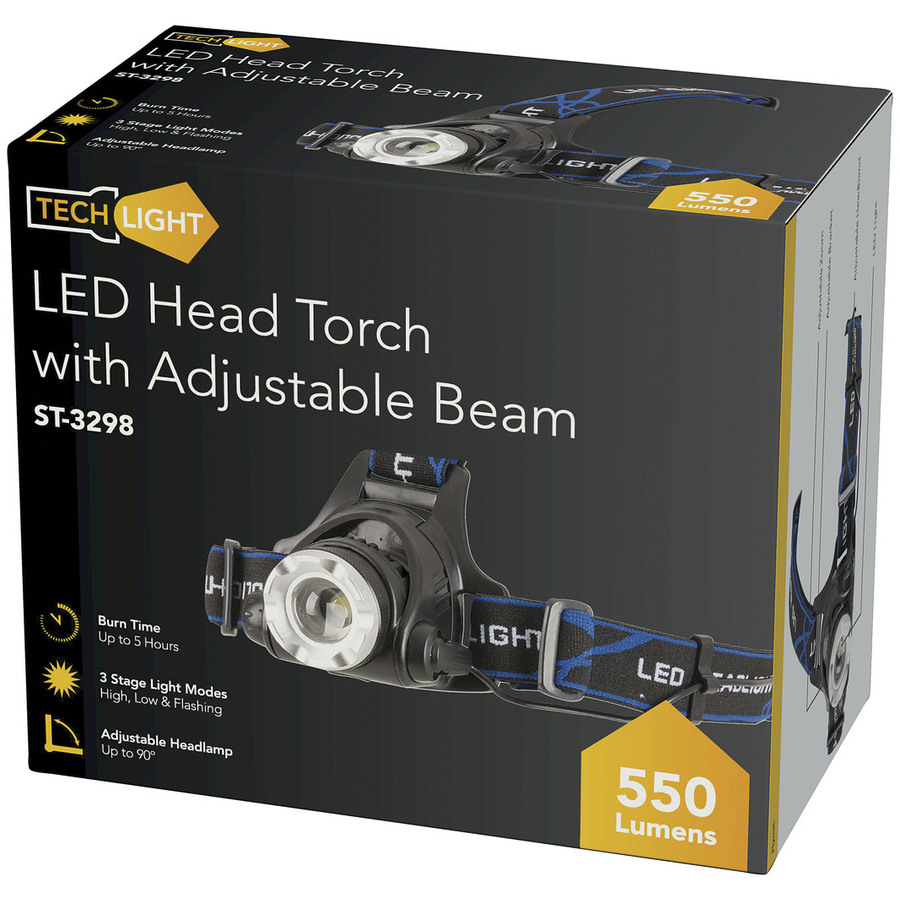 Head torch with adjustable beam