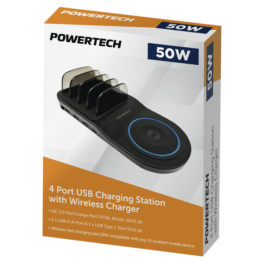 4 Port USB Charging Station with Wireless Charger