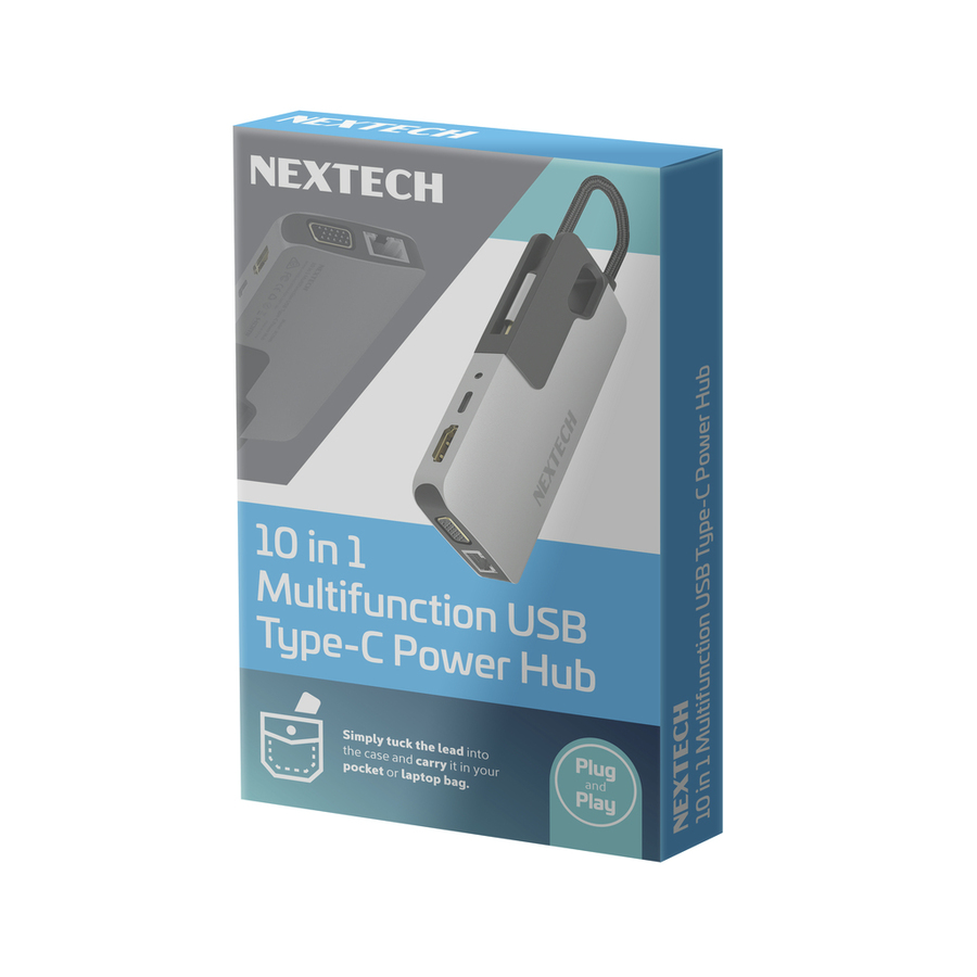 10 in 1 Multifunction USB Type-C Hub with HDMI+VGA, Network, USB Ports and USB Type-C with Power Del
