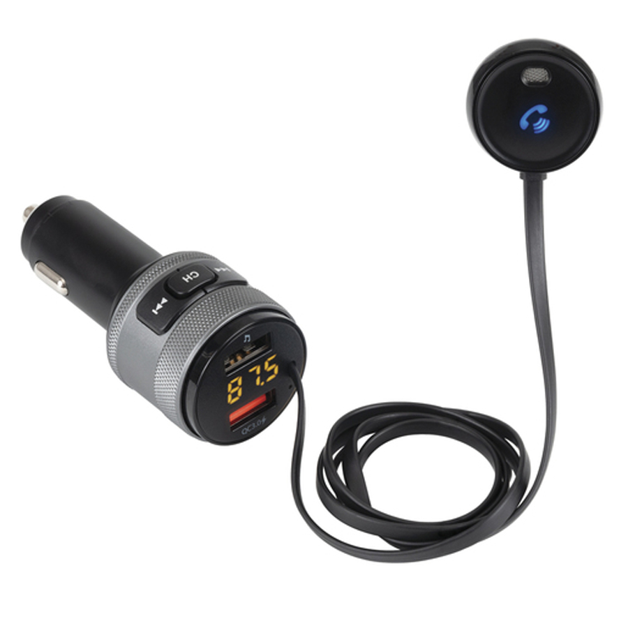 FM Transmitter with Bluetooth&reg; Technology, USB &amp; Mic Extension 