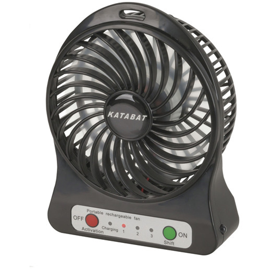 Mini USB Rechargeable Fan with LED Light - Black 