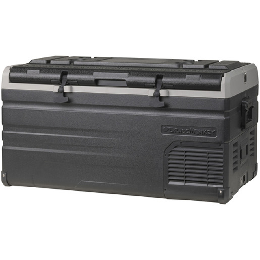 115L Brass Monkey Portable Fishing Fridge with Single LID and Removeable Divider with Solar and Batt