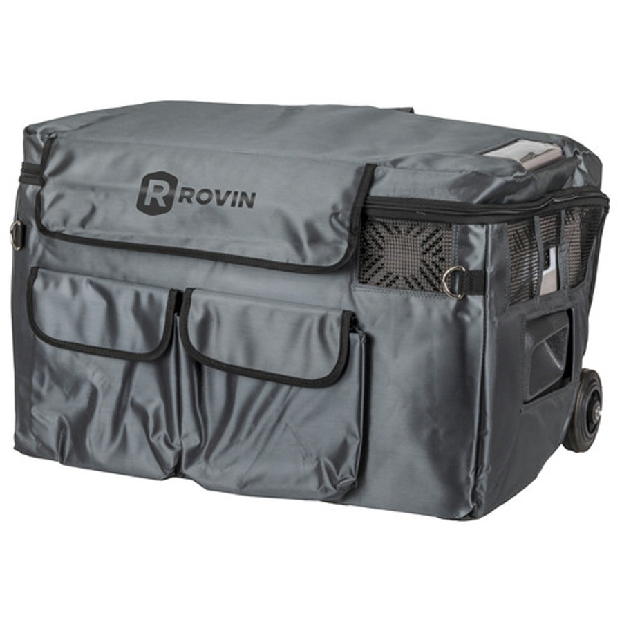 Grey Insulated Cover for 40L Rovin Portable Fridge Freezer with Handle, Wheels, Solar Input and Batt