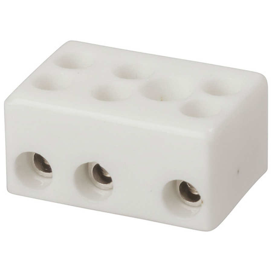 3 Wire Porcelain Terminal Block - 5 amp 