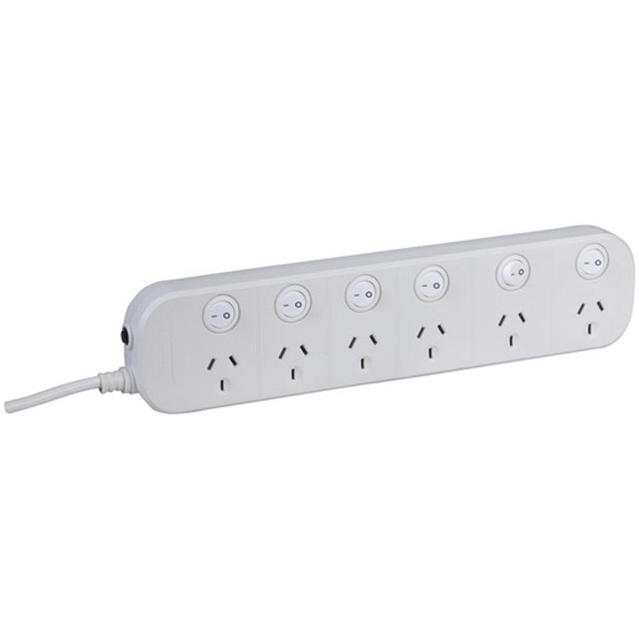 6 way Powerboard with 6 switches and Surge Overload Protection 
