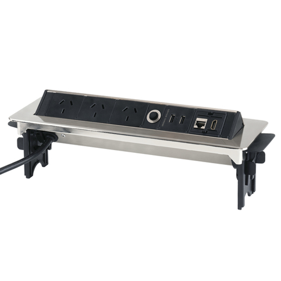 3-Way In Desk Powerboard with 2 x USB, HDMI + Ethernet 