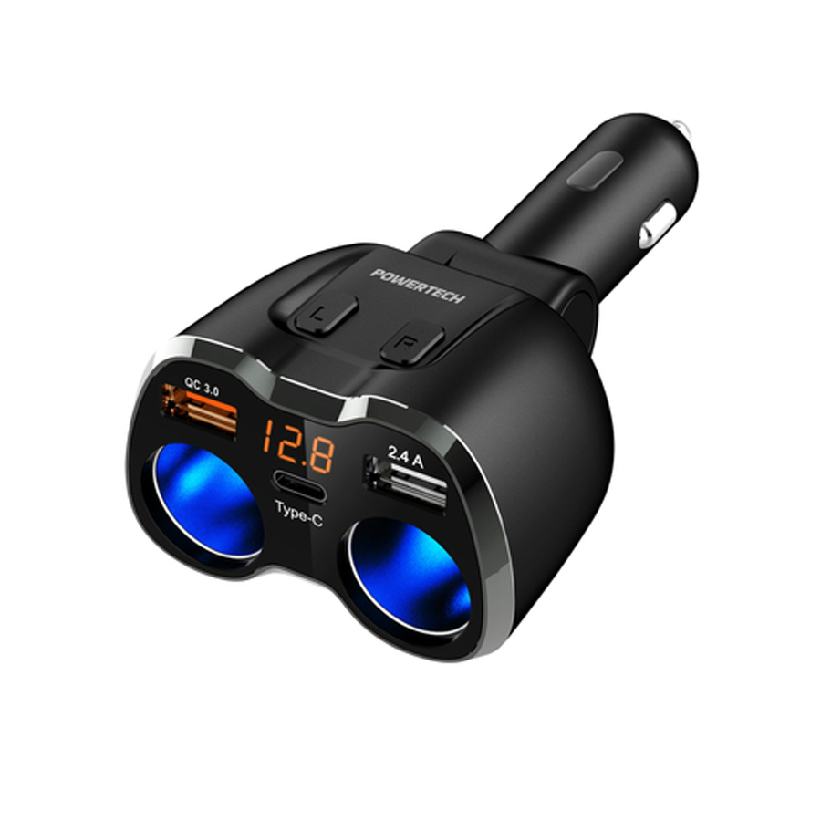 Dual Car Cigarette Lighter Adaptor with 3 x USB Charging Ports + Voltmeter 