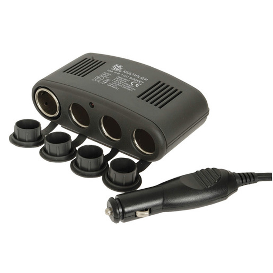 12VDC Car Cigarette Lighter Socket 4-Way Splitter with USB Port 