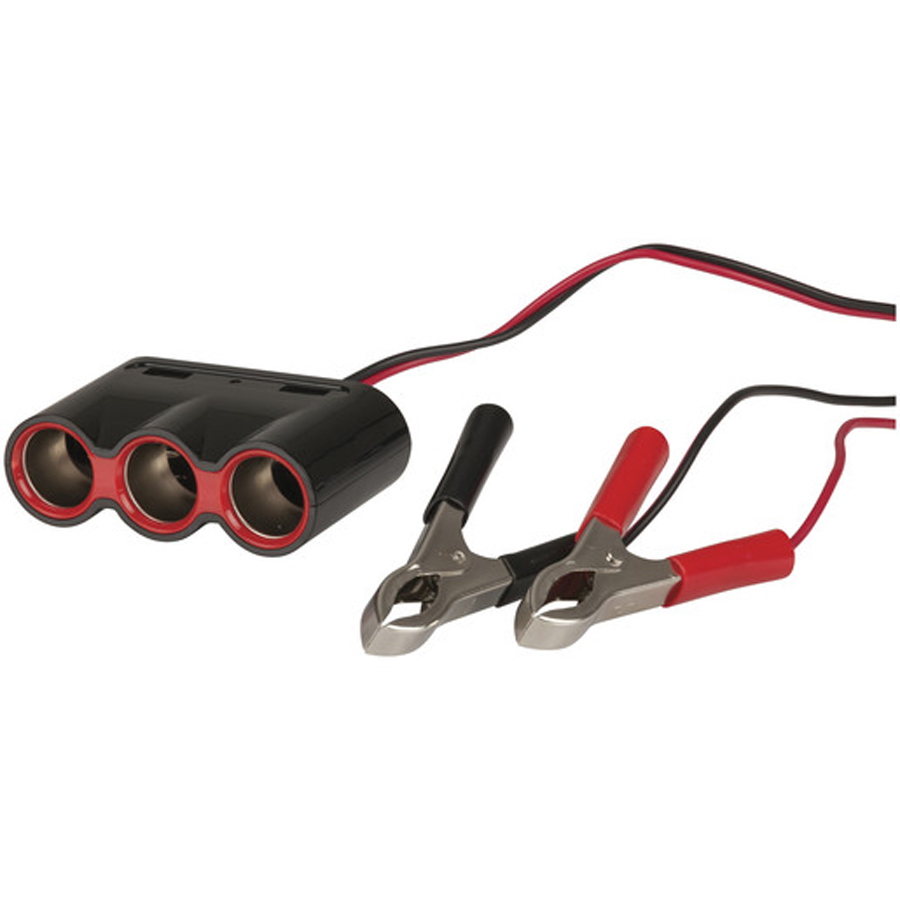 3 Way Lighter Socket with Battery Clips and USB Charge Ports 