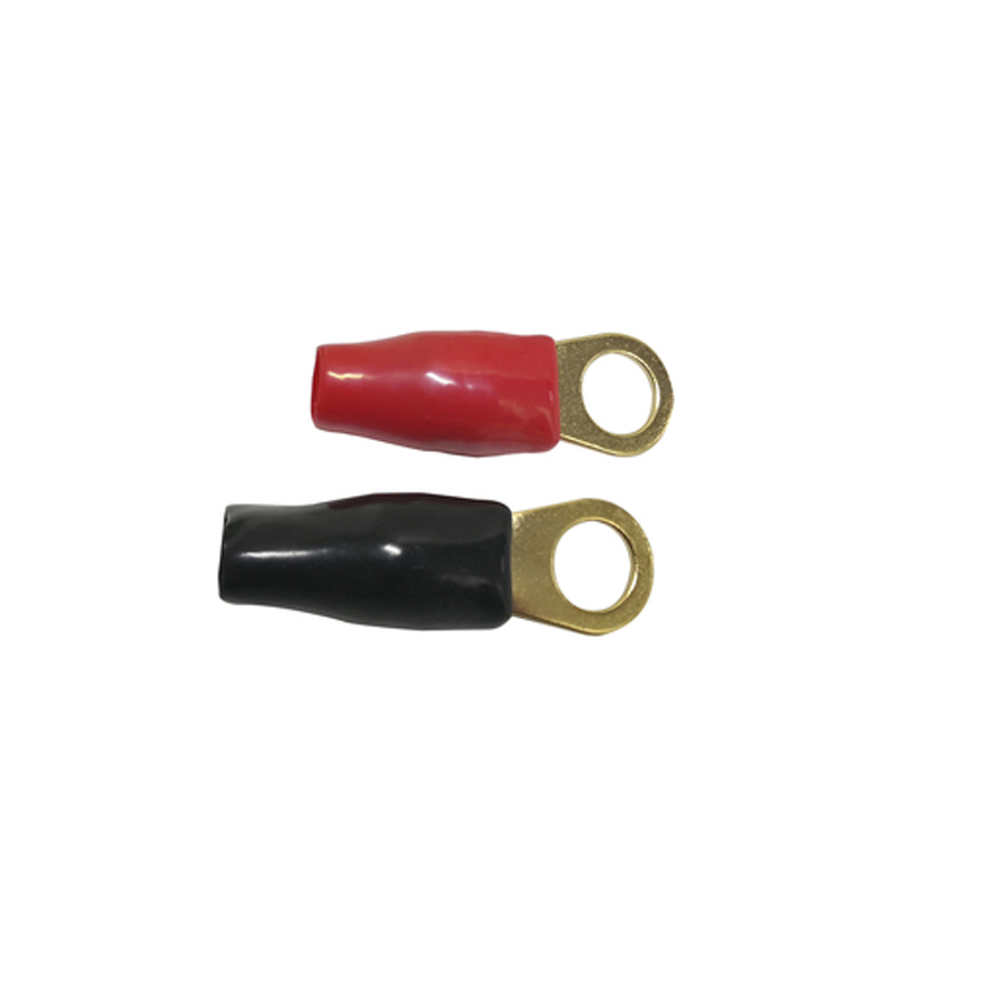 Gold Plated Crimp Connector 8.5mm Eye Red &amp; Black Pair 
