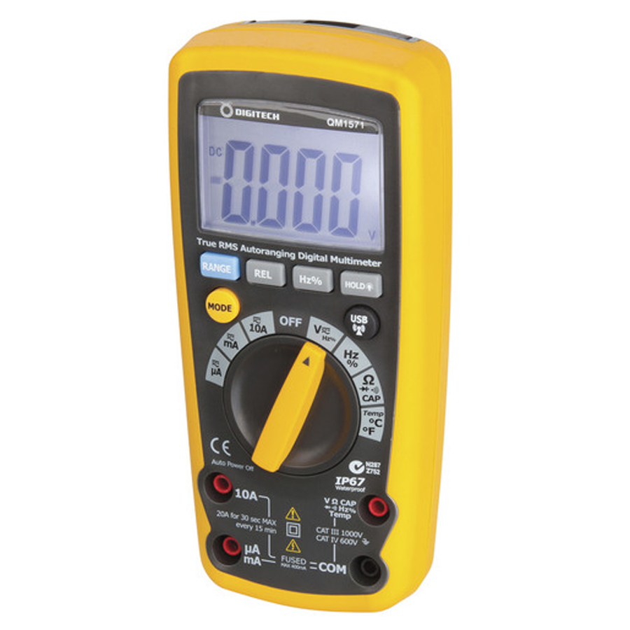 IP67 True RMS Autoranging Cat IV DMM with Wireless USB Interface 
