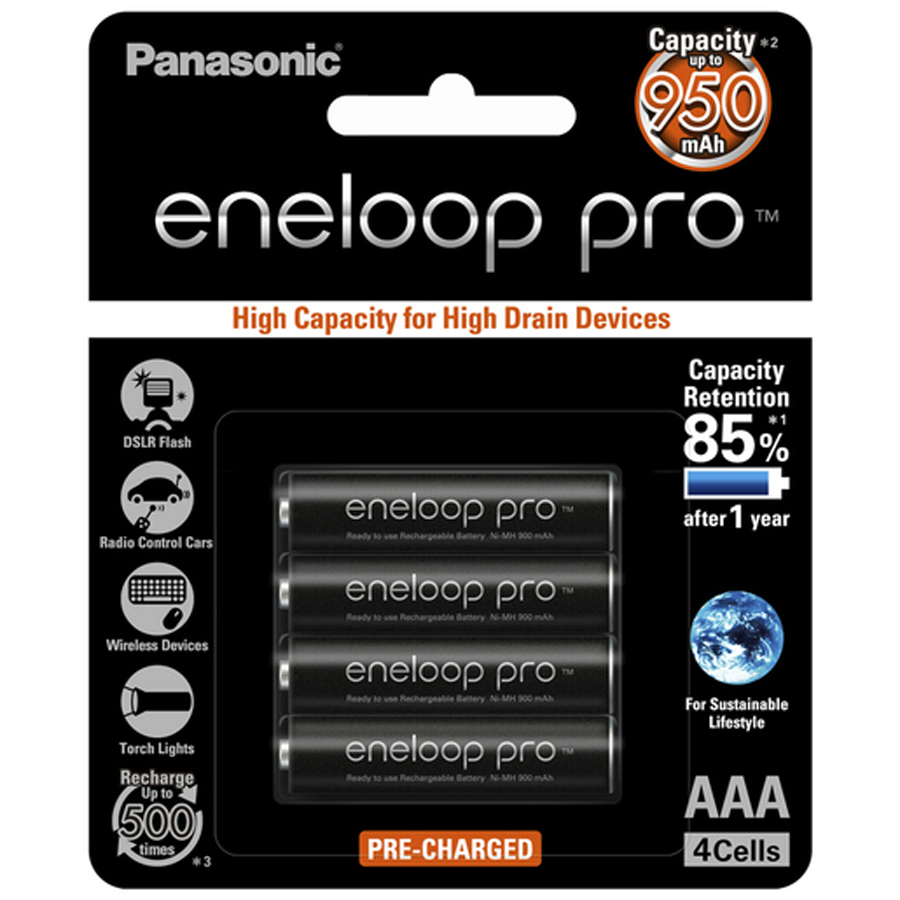 Panasonic Eneloop Pro NiMH AAA Batteries 900mAH 4 Pack 