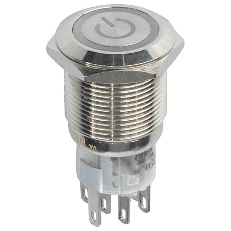 Blue 19mm IP67 Metal Pushbutton Momentary Switch with Iluminated Power Indicator 