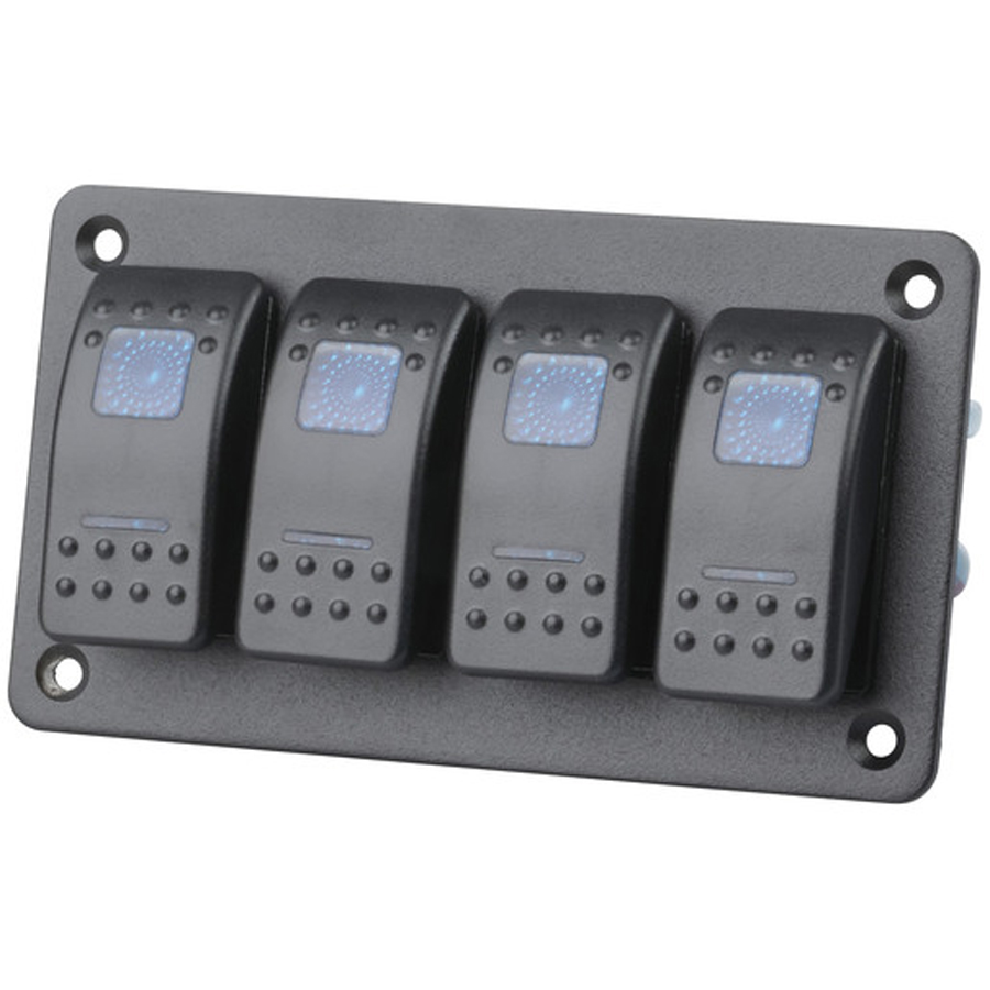 4 Way Illuminated Blue Rocker Switch Panel 