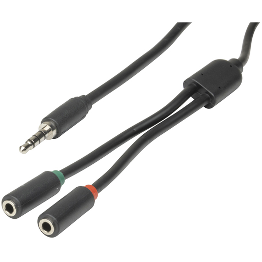 3.5mm 4 Pole Plug to 2 x 3.5mm Socket Cable - 250mm 