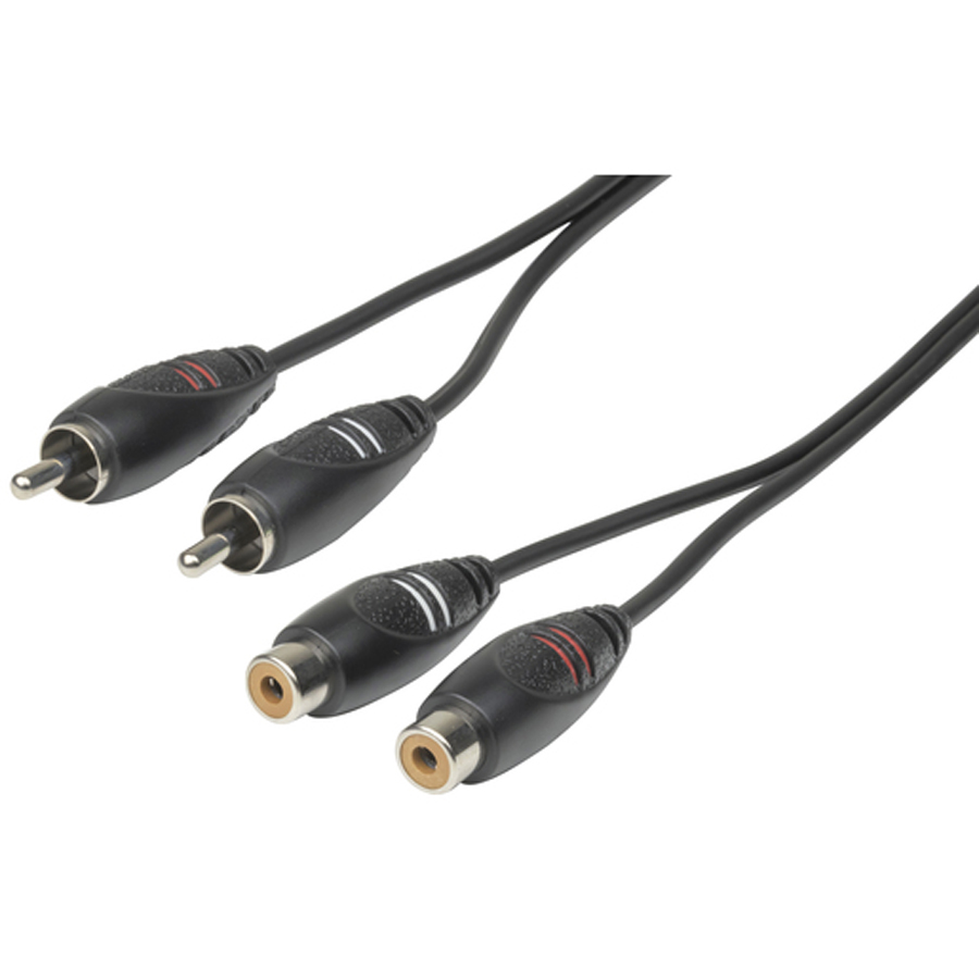 2 x RCA Plugs to 2 x RCA Sockets Audio Cable - 1.5m 