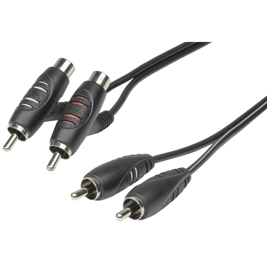 2 x RCA Plugs with Piggyback Sockets to 2 x RCA Plugs - 1.5m 