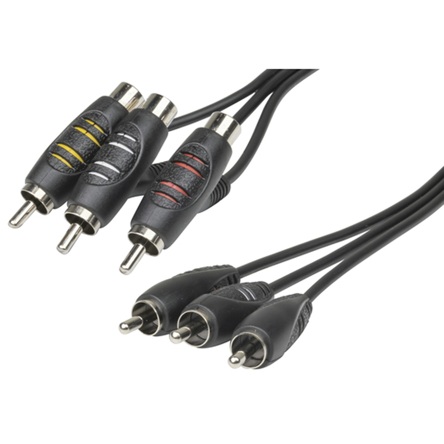 3 x RCA Piggyback Plugs to 3 RCA Plugs - 1.5m 
